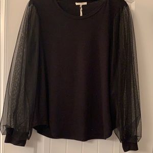 Black long sleeve blouse with tulle sleeves Size M